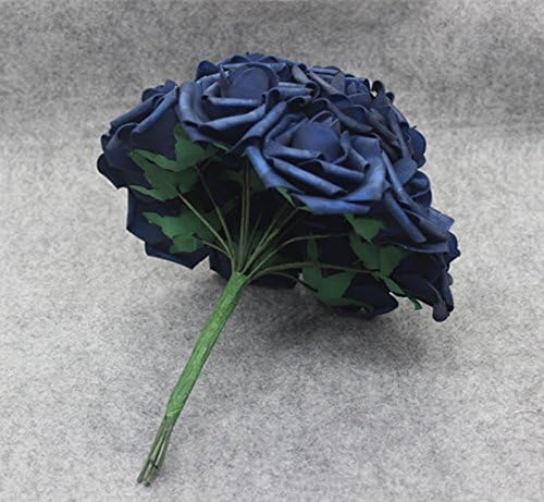 25pcs Artificial Flower，Real Touch Artificial Foam Roses Decoration DIY for Wedding Bridesmaid Bridal Bouquet Centerpieces Party - Navy Blue