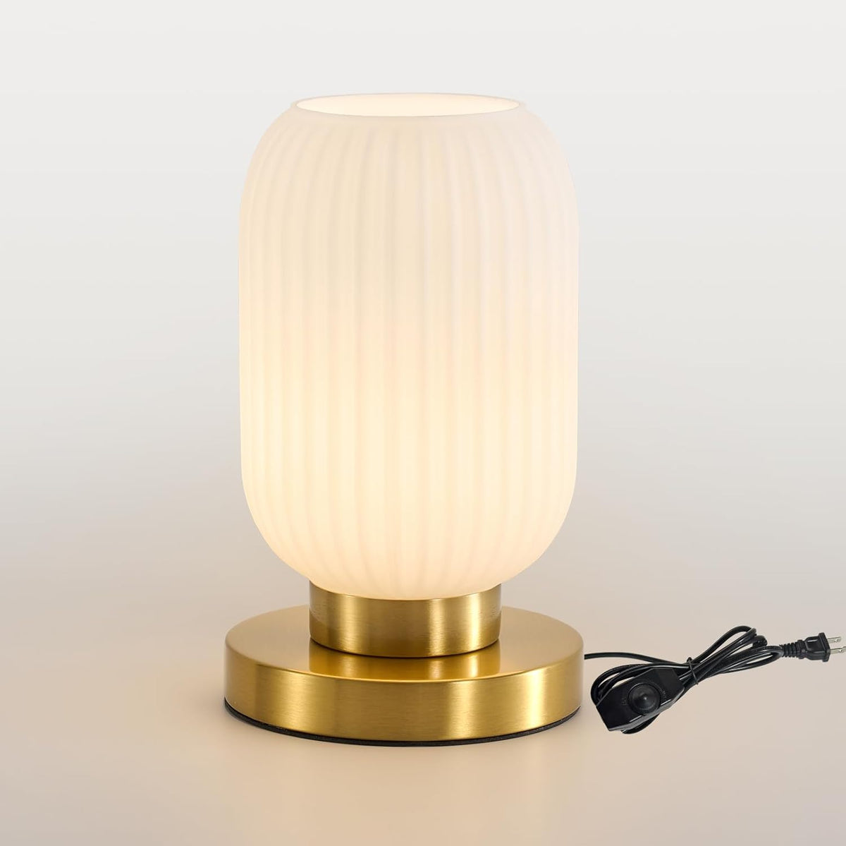 Mid Century Modern Table Lamp, 6" White Glass Desk Lamp Plug In