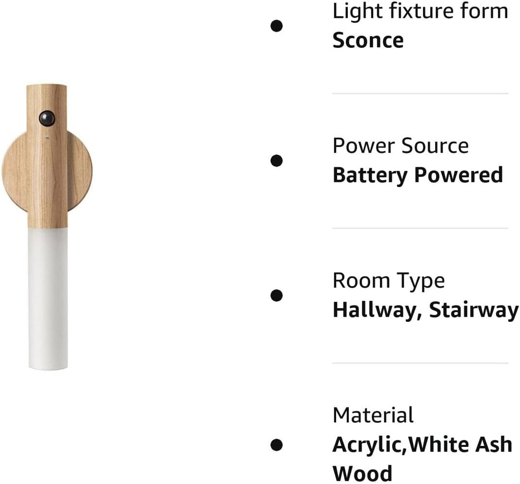 LANDGOO Wooden Motion Sensor Night Light 1-Pack, Ash Wood, Rechargeable