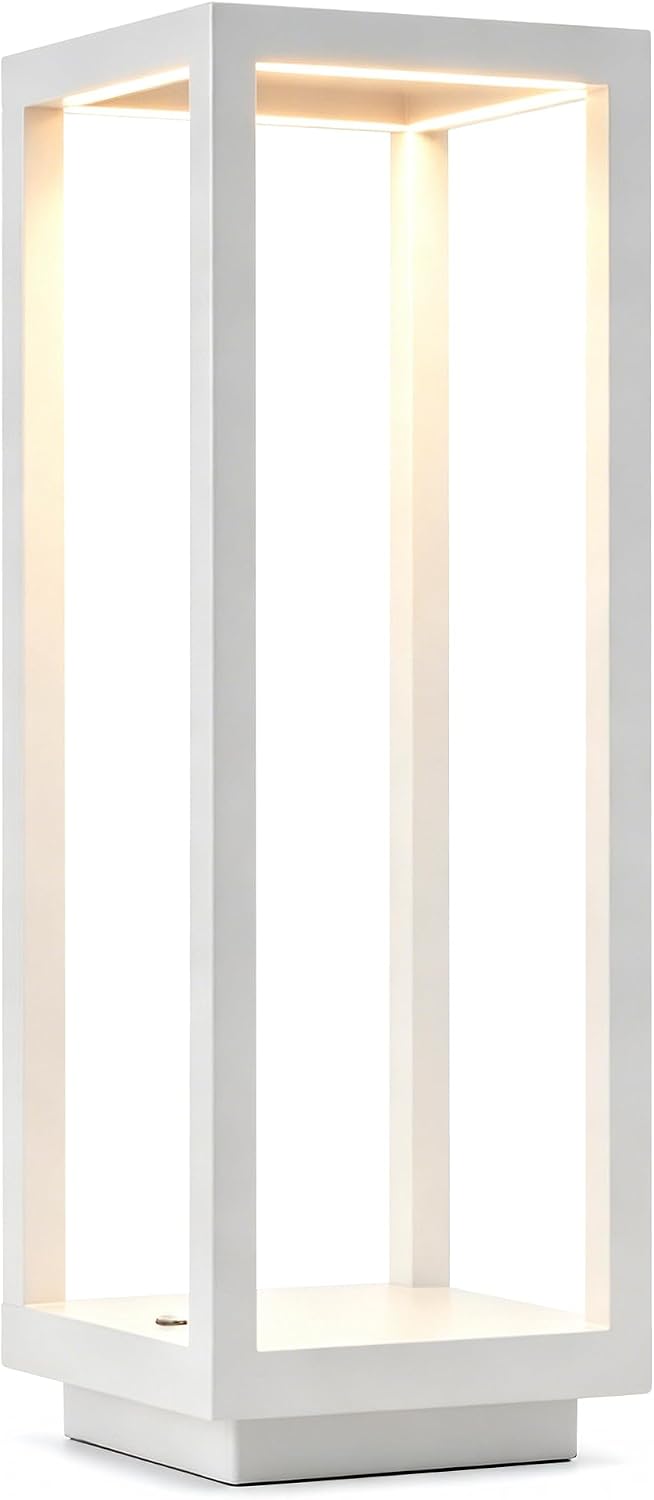 Mr.White IP54 Waterproof Outdoor LED Table Lamp - Battery Operated Rechargeable Cordless 5200mAh, Dimmable 3 Color Temperatures for Patio Backyard (White)