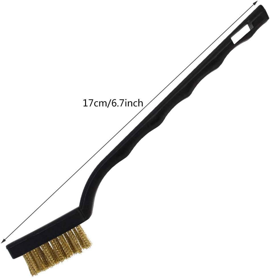 Topbuti 15 Pcs Mini Brass Wire Brush Set for Cleaning Welding Slag Rust, Wire Bristle Scratch Brush Set, Curved Handle Brushes (Brass)