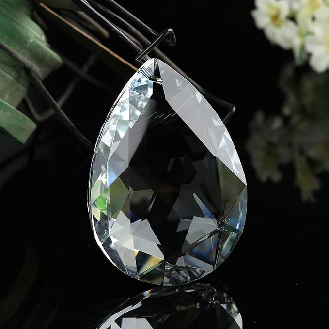 Shower Curtain Hooks Rings for Bathroom, 12PCS Shower Hooks with Gemstone Crystal Bead Charms, Stainless Steel Rust Resistant Curtain Rings (Clear Bloomdrop)