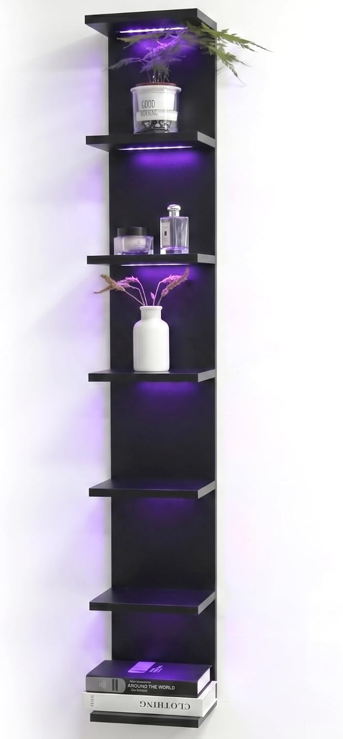 VIWODS 7 Tier Wall Shelf with RGB Lights, Black