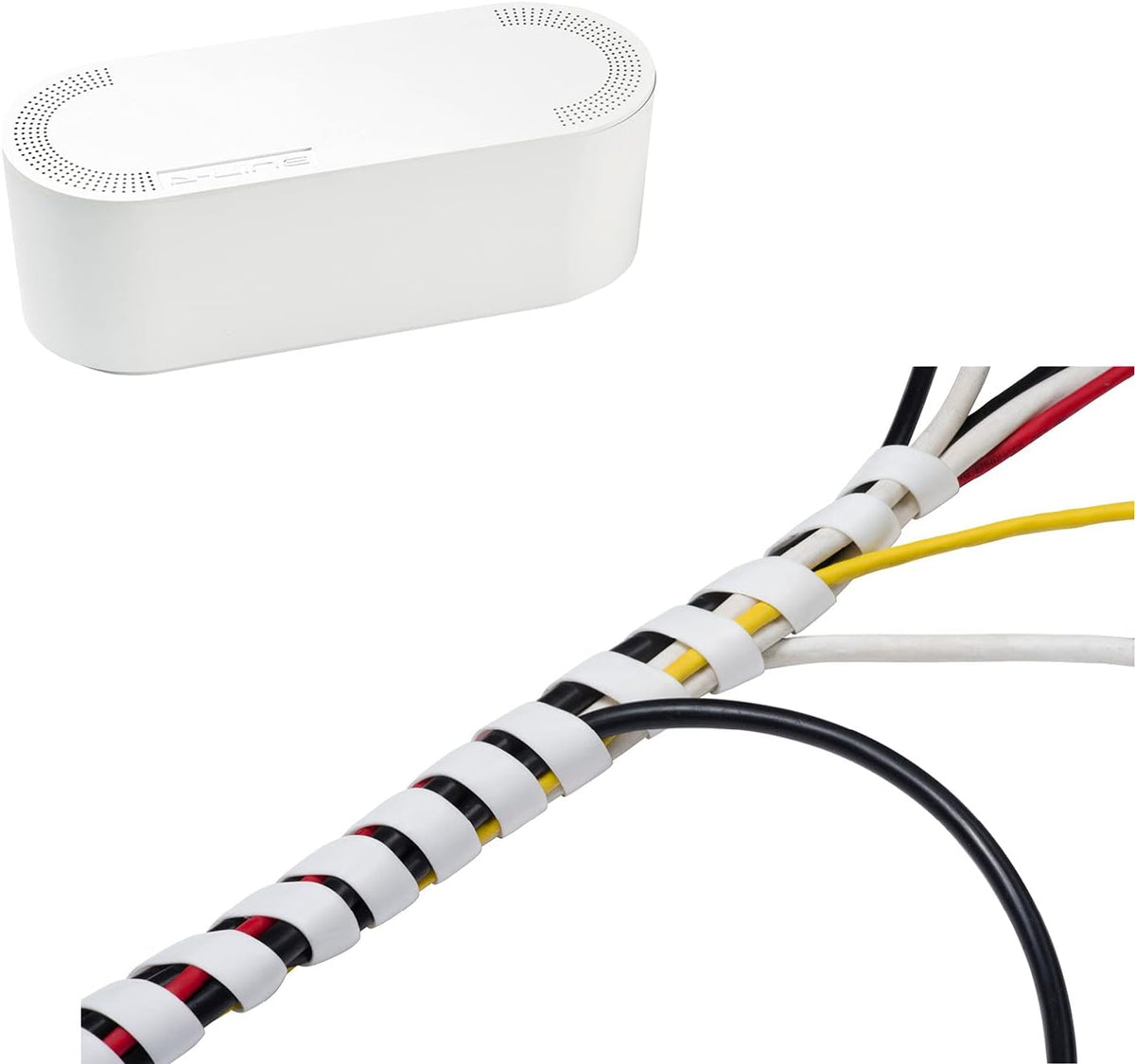 D-Line Cable Management Box (Small) & Cord Spiral Wrap (8.2ft Length) - White
