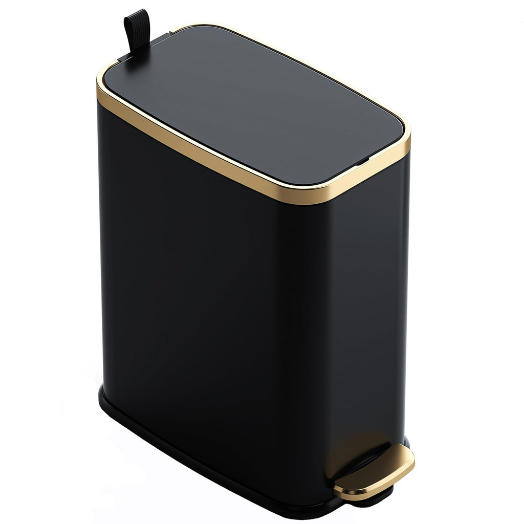 CEROELDA Small Bathroom Trash Can with Lid-5L/1.3 Gal-Soft Close Lid-Black