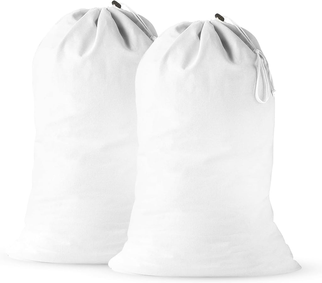 2 Pack - Cotton Laundry Bag, Heavy Duty Large Laundry Bags 24 x 36 inch Drawstring Travel Organizer Bag Fit Hamper Basket Camp (WHITE, Pack of 2)