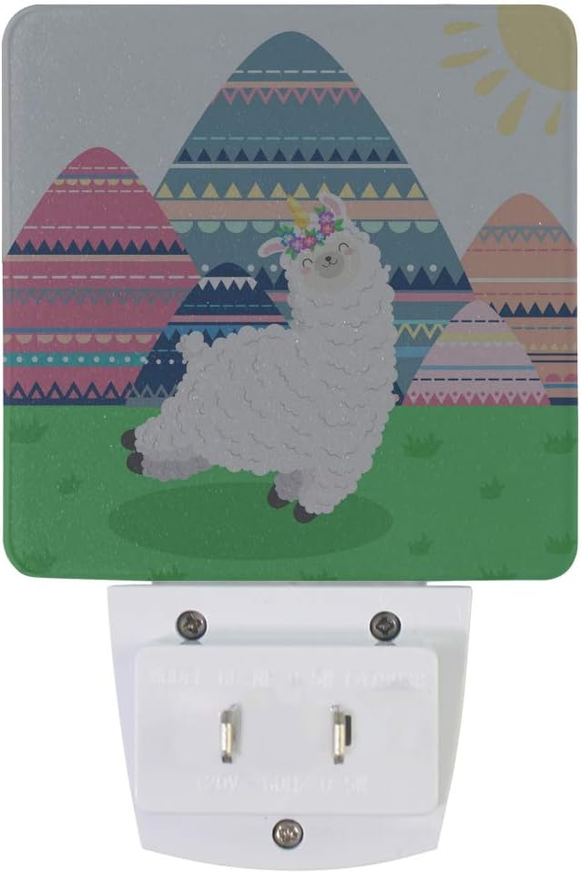 2 Pack Plug-in LED Night Light Lamp Dancing Llama Printing with Dusk to Dawn Sensor for Bedroom, Bathroom, Hallway, Stairways, 0.5W