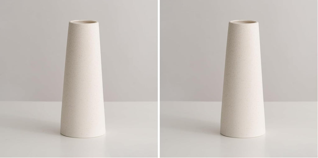 White Ceramic Vase - 10 Inch Rustic Table Vase for Centerpieces and Home Office Decor - Creamy White (Pack of 2)