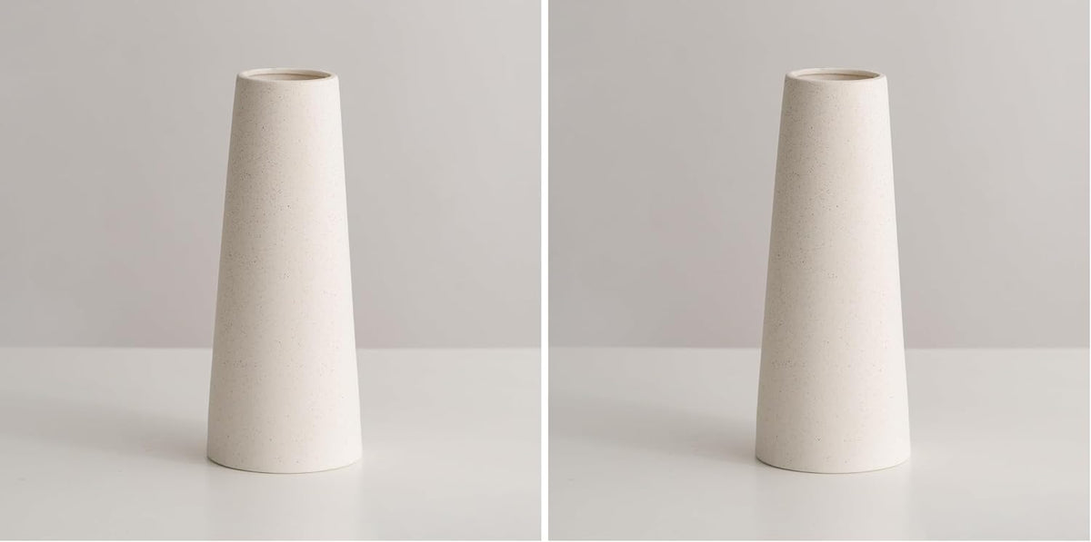 White Ceramic Vase - 10 Inch Rustic Table Vase for Centerpieces and Home Office Decor - Creamy White (Pack of 2)