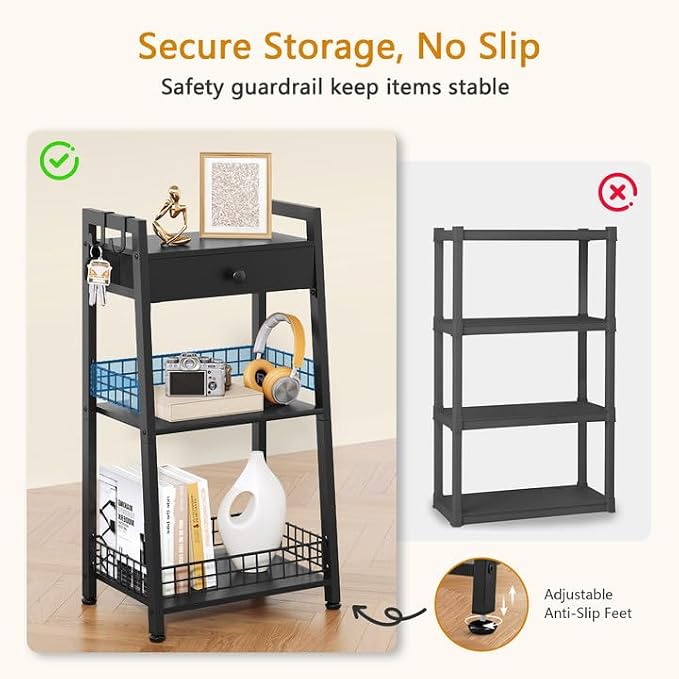 Gewudraw Bathroom Ladder Shelf with Drawer, 3-Tier Bathroom Storage, Black