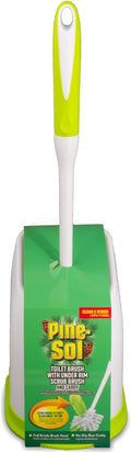 Pine-Sol Toilet Bowl Cleaner Brush with Holder | Heavy Duty Cleaning Wand with Under The Rim Scrubber, Non-Slip Handle, Storage Caddy | Bathroom Supplies, Yellow, Green
