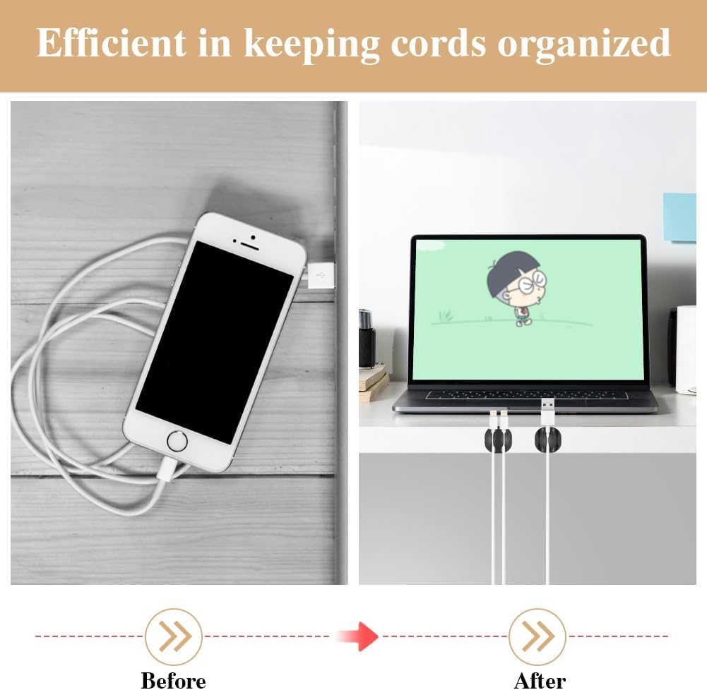 Shintop 16pcs Cord Organizer for Nightstand Phone Charger Cables (Black)