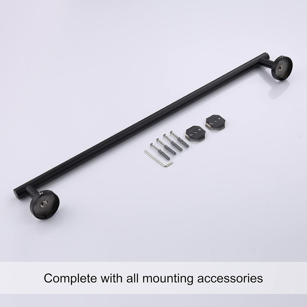 TASTOS 23.6 Inch Bath Towel Bar Matte Black, Premium SUS304 Stainless Steel Round Style Bathroom Heavy Duty Holder, Kitchen Rod, Wall Mount With Screws Rack