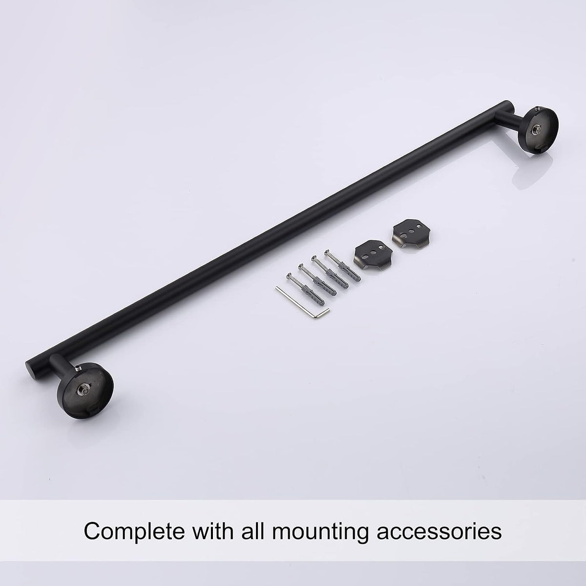 TASTOS 23.6 Inch Bath Towel Bar Matte Black, Premium SUS304 Stainless Steel Round Style Bathroom Heavy Duty Holder, Kitchen Rod, Wall Mount With Screws Rack