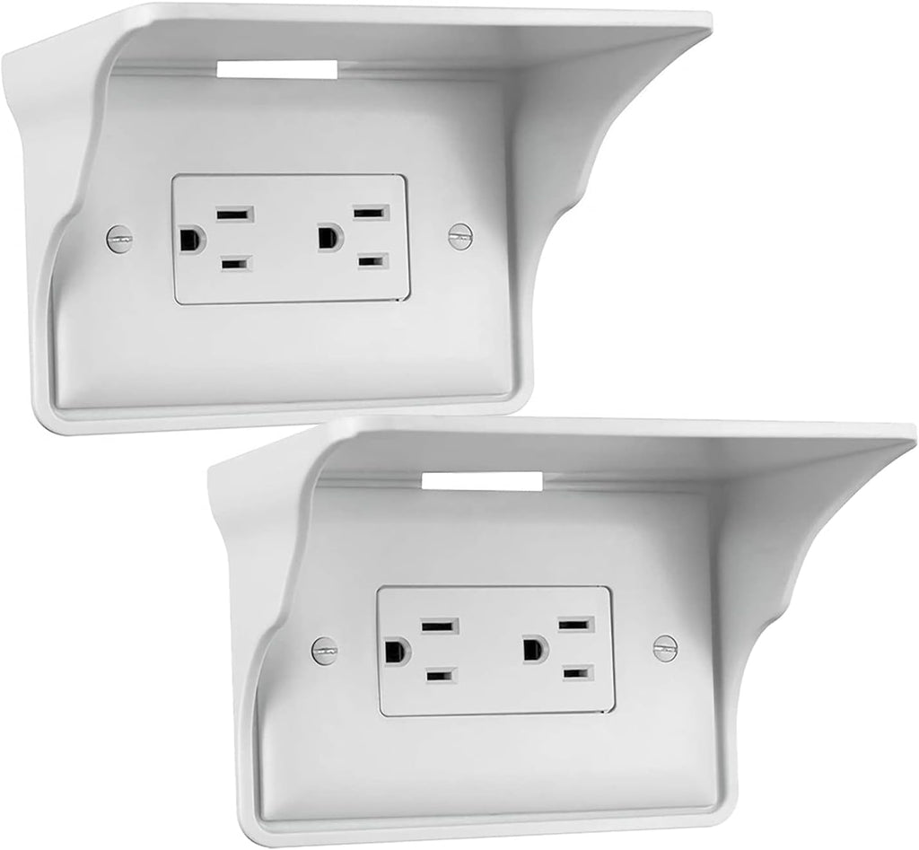 Horizontal Wall Outlet Shelf. Home Wall Shelf Organizer for Outlets. Perfect for Bathroom, Kitchen, Bedrooms with Cord Management and Easy Installation. White 2-Pack