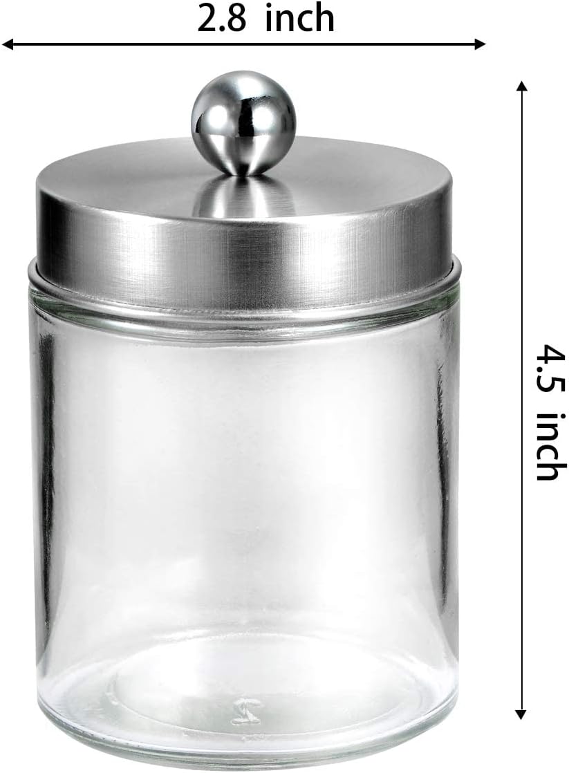Amolliar Apothecary Jar Qtip Holder w/Metal Lid, Glass, Brushed Nickel