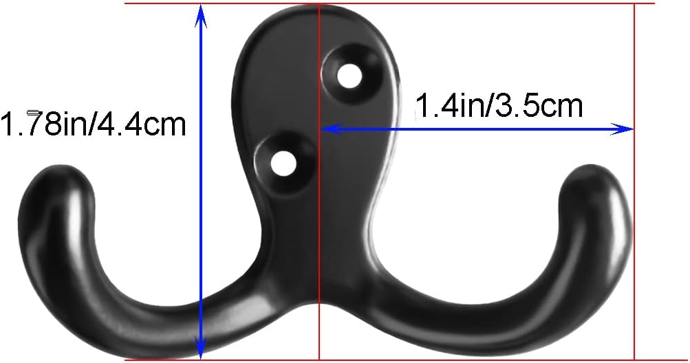 Coat Hooks Hardware,20 Pcs Wall Hooks Heavy Duty Hooks for Hanging Coats Double No Rust Hook Wall Mounted for Key, Towel, Bags, Cup, Hat (20pcs Black)