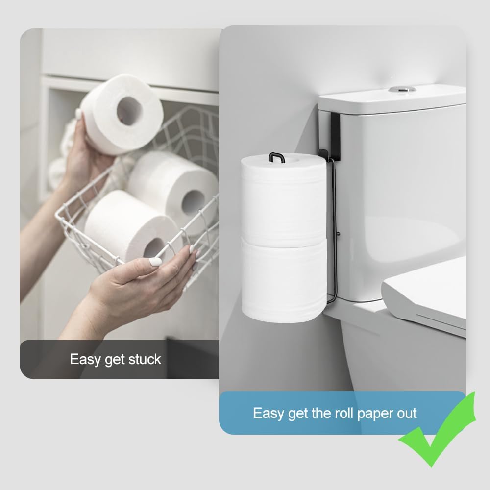 Matte Black Extra Toilet Paper Storage for 2 Roll Tissue Over The Tank Toilet Paper Roll Holder Stainless Steel Adhesive Hanging Toilets Tissue Holder Wall Mounted for Bathroom RV Camper(2 Pack)