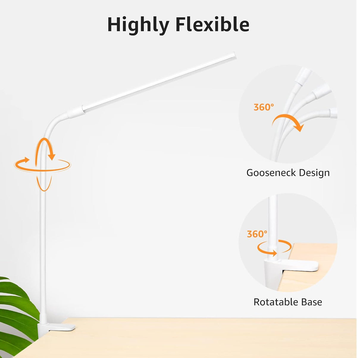 Lepro Small Desk Lamp with Clamp, LED Reading Lamps, 460LM, 5W, White