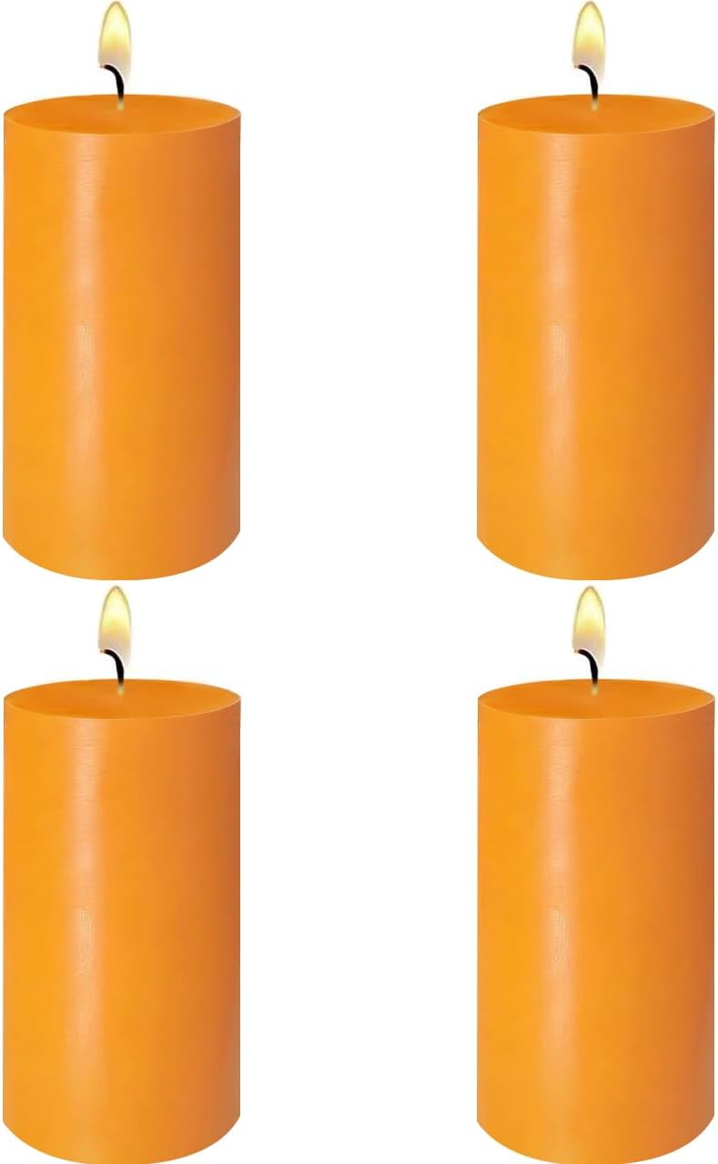 2x4 Inch Orange Unscented Pillar Candles for Fall Harvest