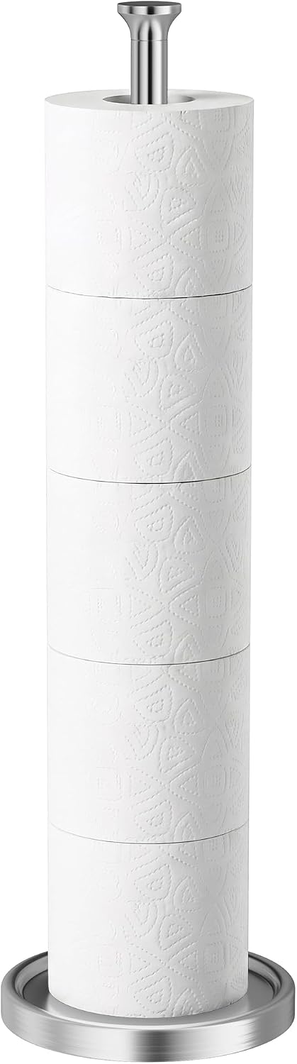 Toilet Paper Holder Stand, Free Standing Storage, Stainless Steel, Silver
