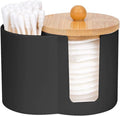 Adorila Compact Cotton Pad & Swab Holder with Bamboo Lid, Black