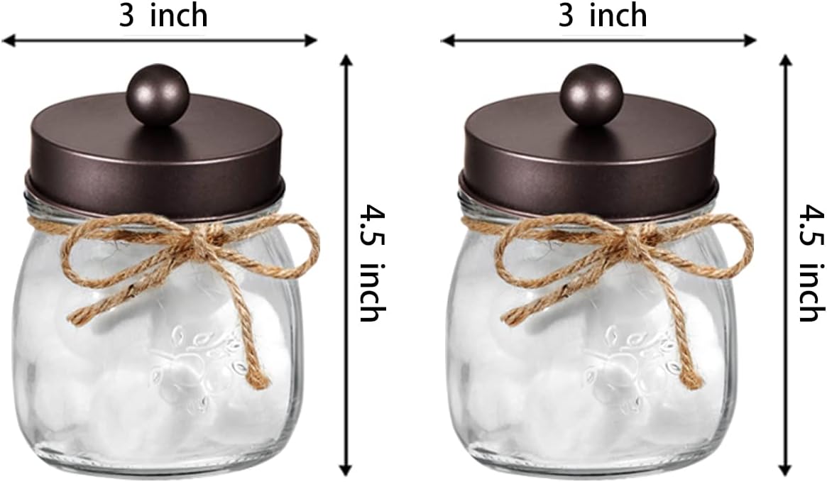 Amolliar Glass Mason Jar Qtip Dispenser Holder/Bronze, 2 Pack