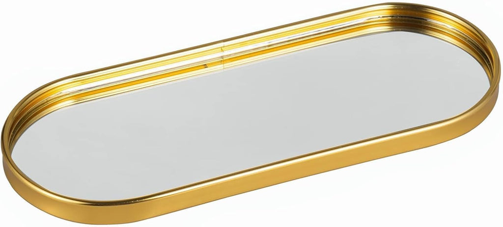 Feyarl Gold Mirrored Jewelry Trinket Tray Vanit Little Ring Earings Organizer Ornate Cosmetic Perfume Tray Display Decorative Coffee Table Tray for Home Decor Dinning Room Dresser Tabletop