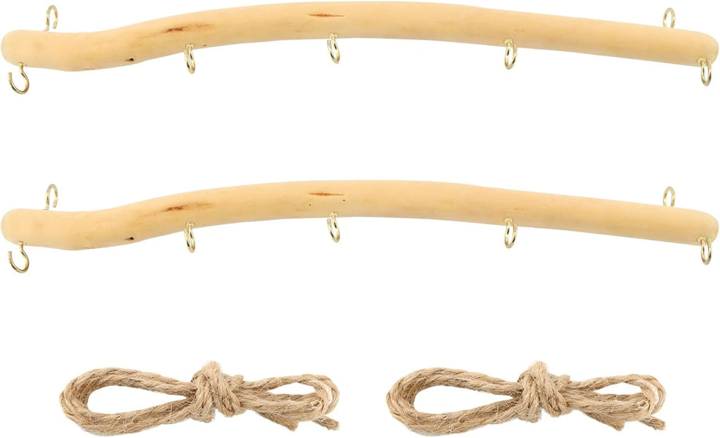 2 Pack 15" Natural Driftwood Wall Hooks, Farmhouse Jewelry Organizer