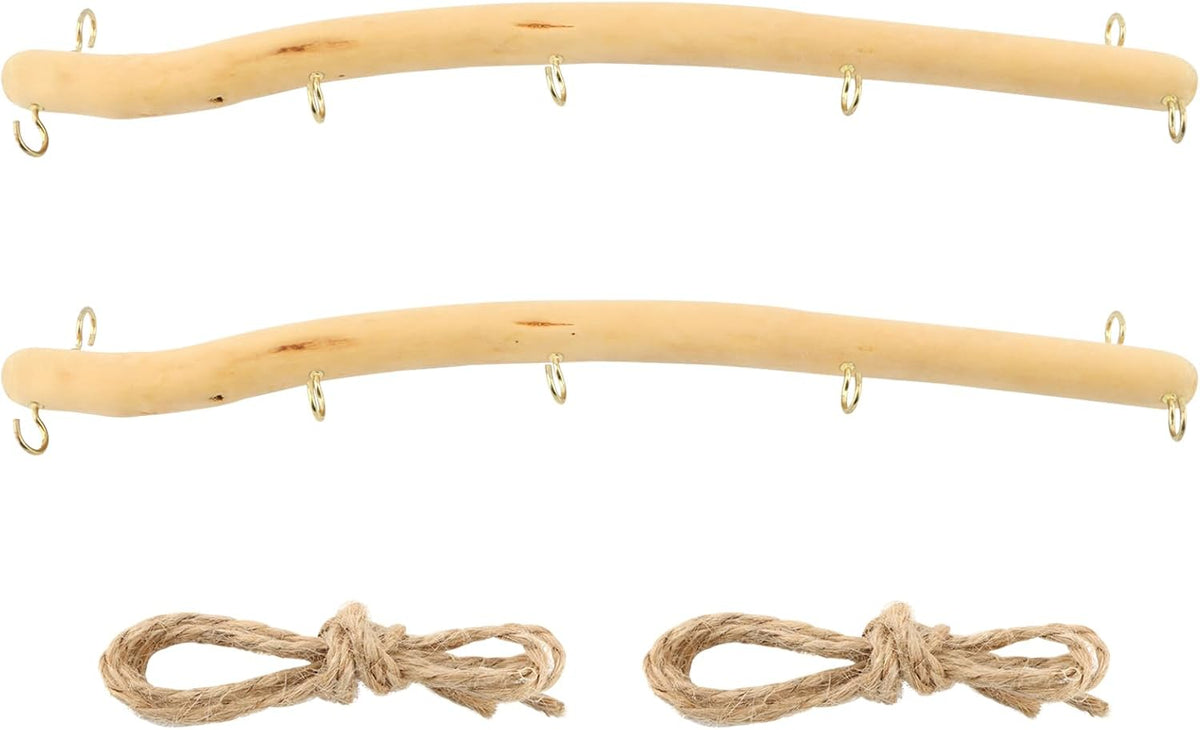 2 Pack 15" Natural Driftwood Wall Hooks, Farmhouse Jewelry Organizer