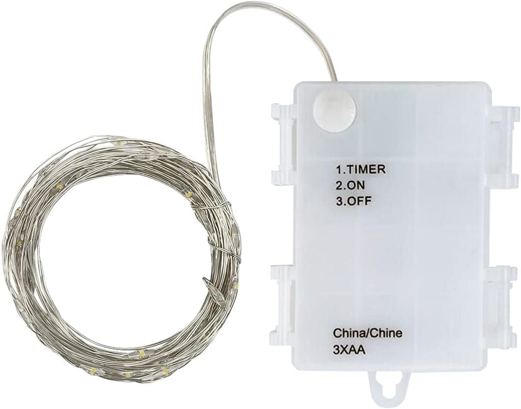 2 Set Battery Operated Mini Led Fairy Lights Dewdrop Lights with Timer 6 Hours on/18 Hours Off for Christmas Party Decorations,50 LEDs,17 Feet Silver Wire (Warm White)