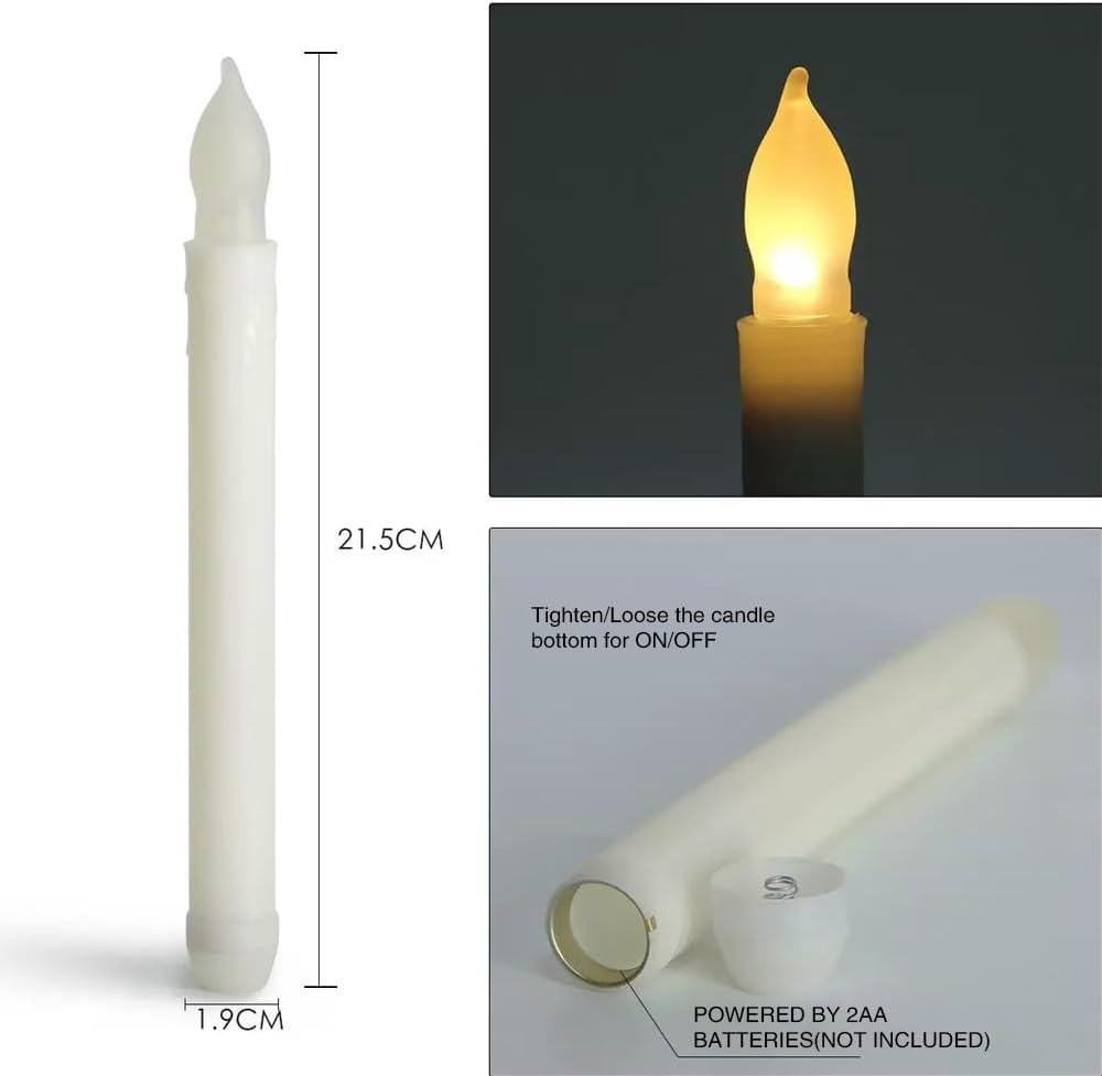 6 Pcs Plastic Flameless Taper Candles with Remote Timer Dimmer, 8.5 inches Taper Candles Battery Operated, Plastic LED with Flickering Flame for Halloween Christmas Church Wedding (Warm White)