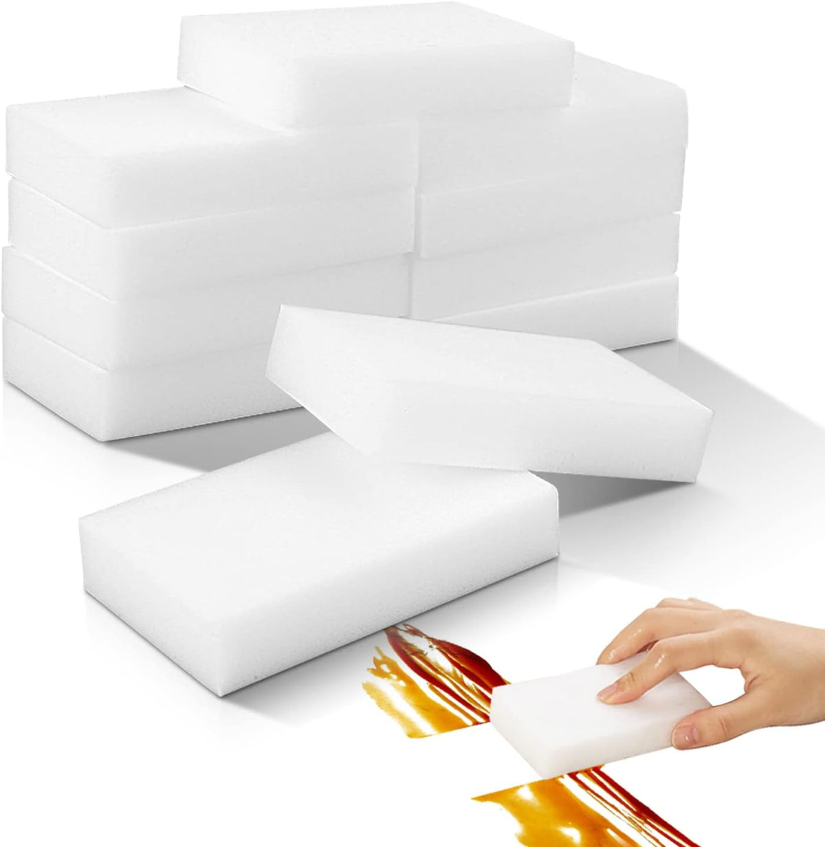 10Pack Melamine Sponges for Multi-Purpose Cleaning - Tough, Durable Magic Sponge Erasers for Use on Sinks, Kitchen, Bathrooms, Walls, Floors, Bathtubs, Shoes, Furniture, Cars - Won't Rip Easily.