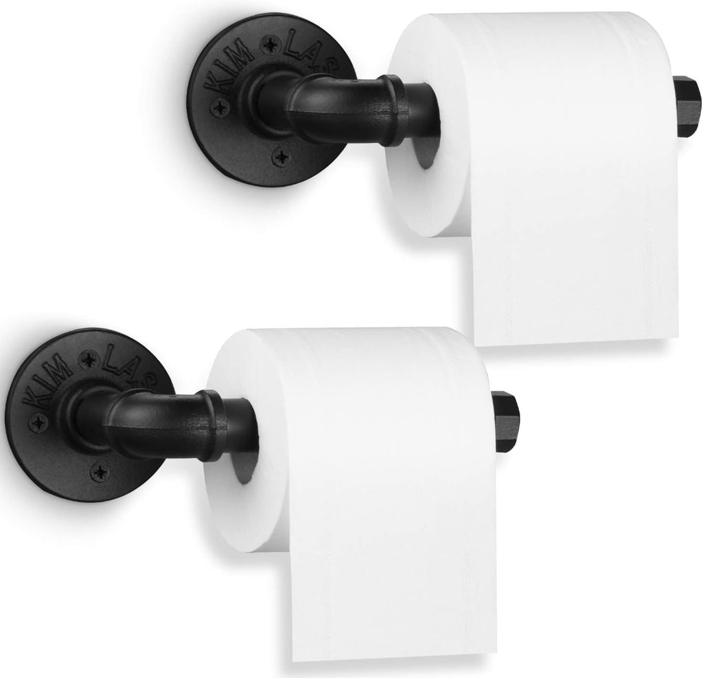 Industrial Pipe Toilet Paper Holder,Matte Black Heavy Duty DIY Vintage Rustic Iron Roll Tissue Wall Mounted Paper Holder Towel Racks with Hardware for Bathroom, Kitchen, Bedroom, Hallway(2 Pack)