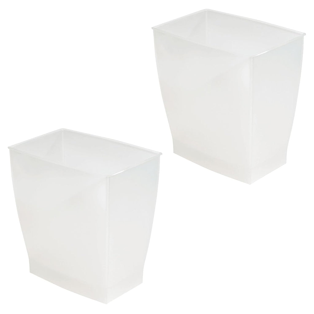 iDesign Small Plastic Bathroom Trash Can, Slim Rectangle, 2-Pack, Frost