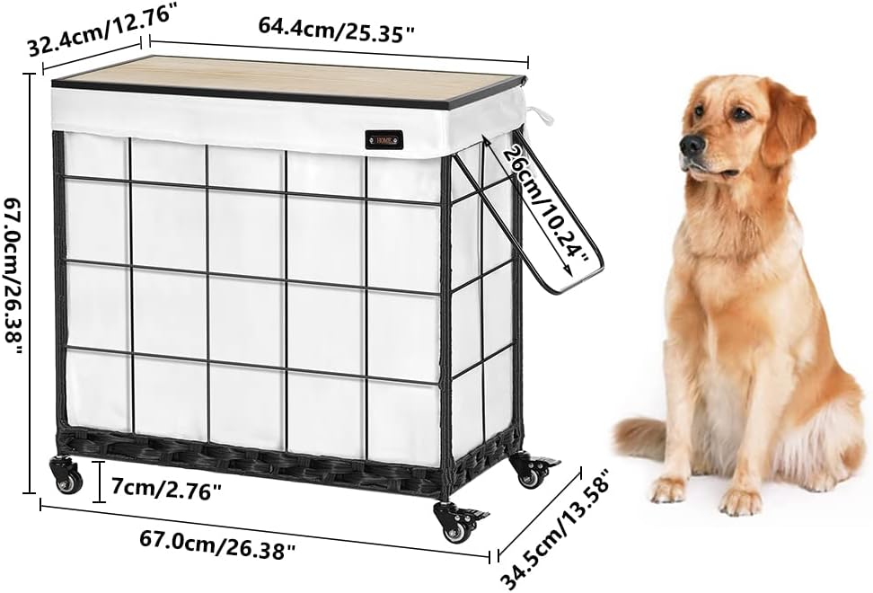 132L Laundry Hamper with Lid, 3-Section Laundry Basket with Rolling Wheels