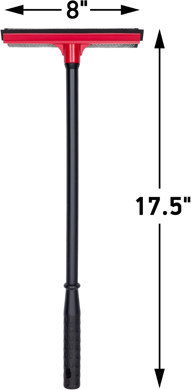 DSV Standard Window Squeegee for Car Windows, 2-in-1 Window Cleaner for Car Windshield, Gas Station, Shower, and Glass | Auto Squeegee with 17.5" Handle, 8" Soft Rubber Blade & Highly Absorbent Sponge