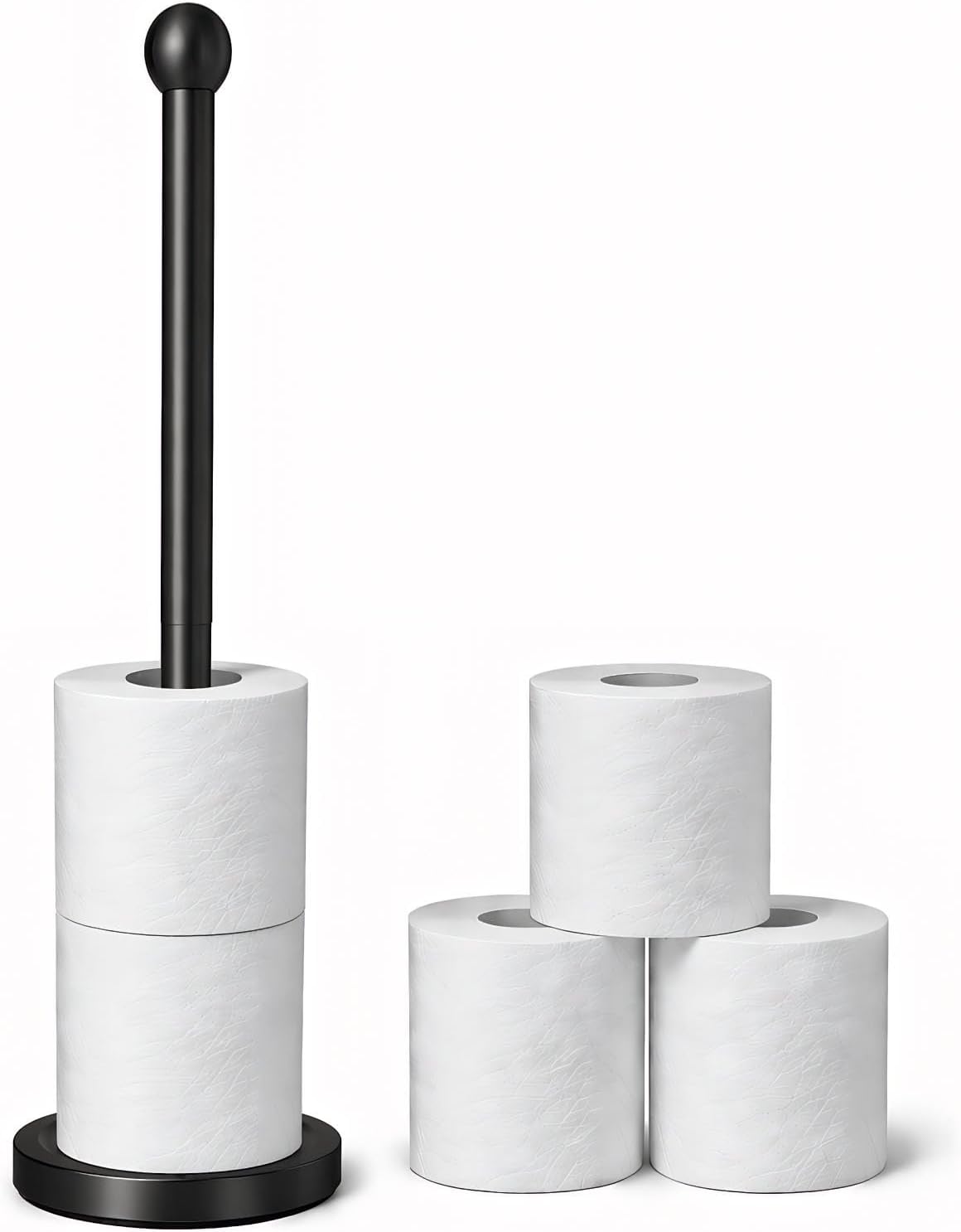 Toilet Paper Holder Stand for Max 5 Paper Rolls, Freestanding TP Holder, Paper Roll Storage for Bathroom, Stainless Steel - Black
