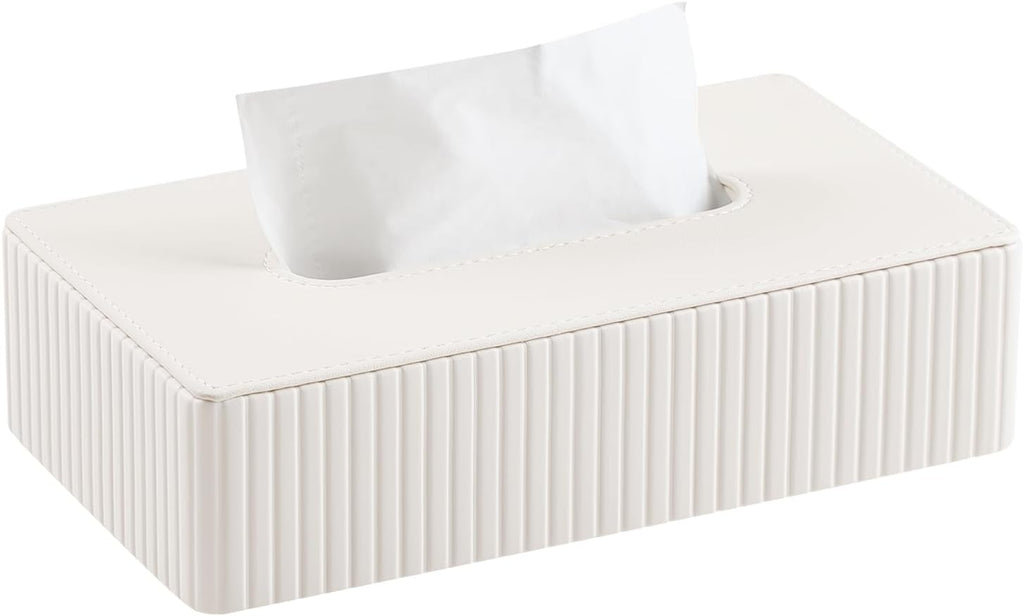 Short Tissue Box Cover, Rectangle Tissue Box Holder, Cream