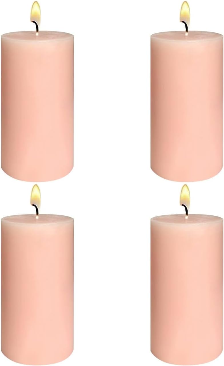 Flesh-Pink Unscented Pillar Candles for Home Decor, 2x4 Inch