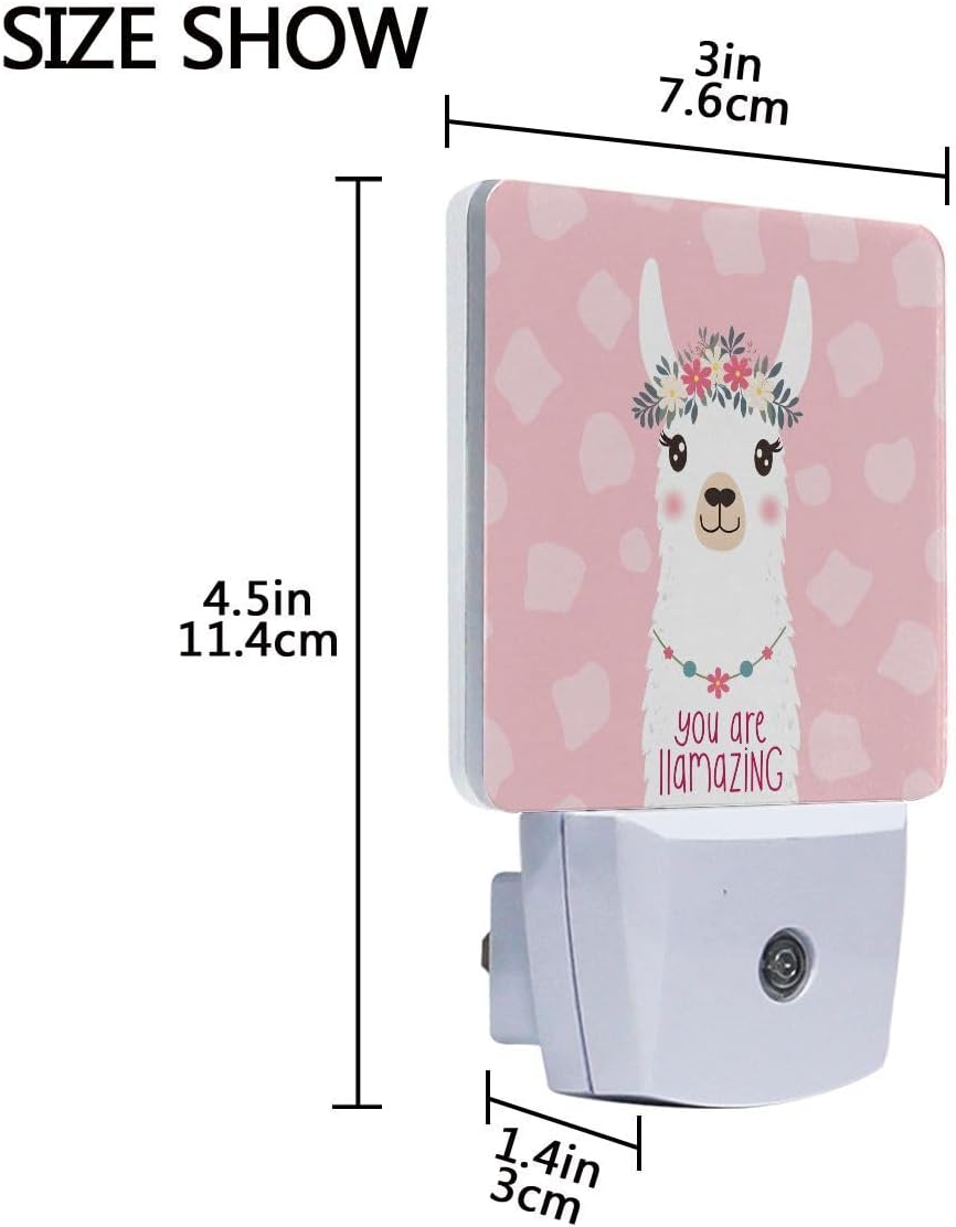 2 Pack Plug-in LED Night Light Lamp You are Llama Amazing Printing with Dusk to Dawn Sensor for Bedroom, Bathroom, Hallway, Stairways, 0.5W