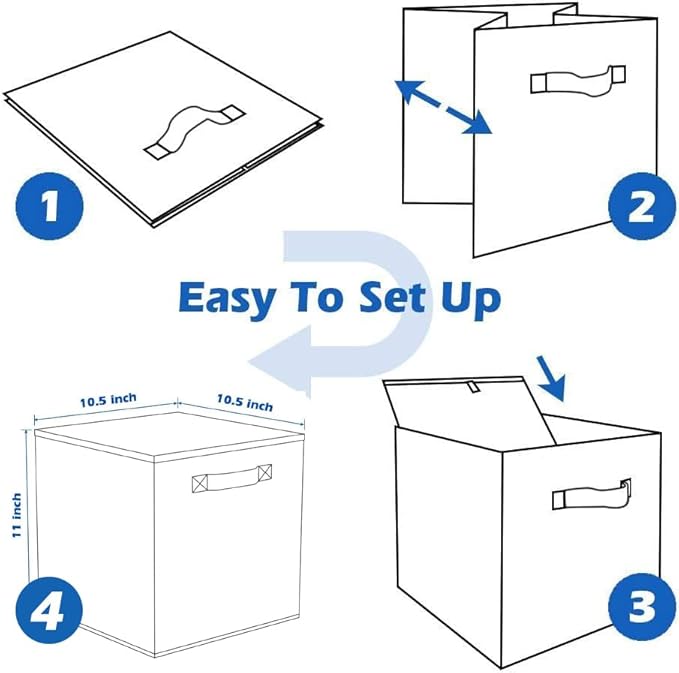 PowerKing Collapsible Storage Cubes, Farbic Storage Bins, Dark Blue, 6Pack