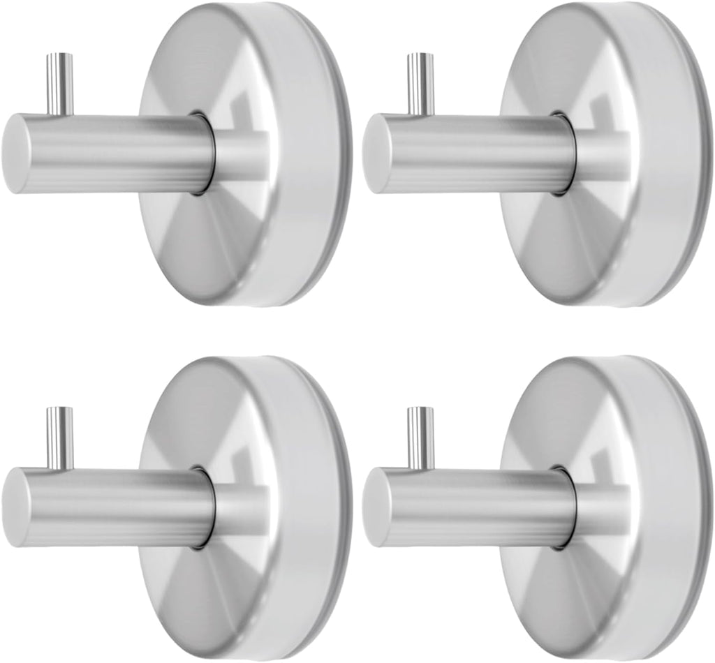4 Pcs Silver Suction Cup Towel Hooks, Stainless Steel Bathroom Shower Hooks, No Drill Heavy-Duty Bathrobe Suction Wall Hooks,Strong Holder for Hanging Towel, Robe, Coat - Waterproof & Rustproof