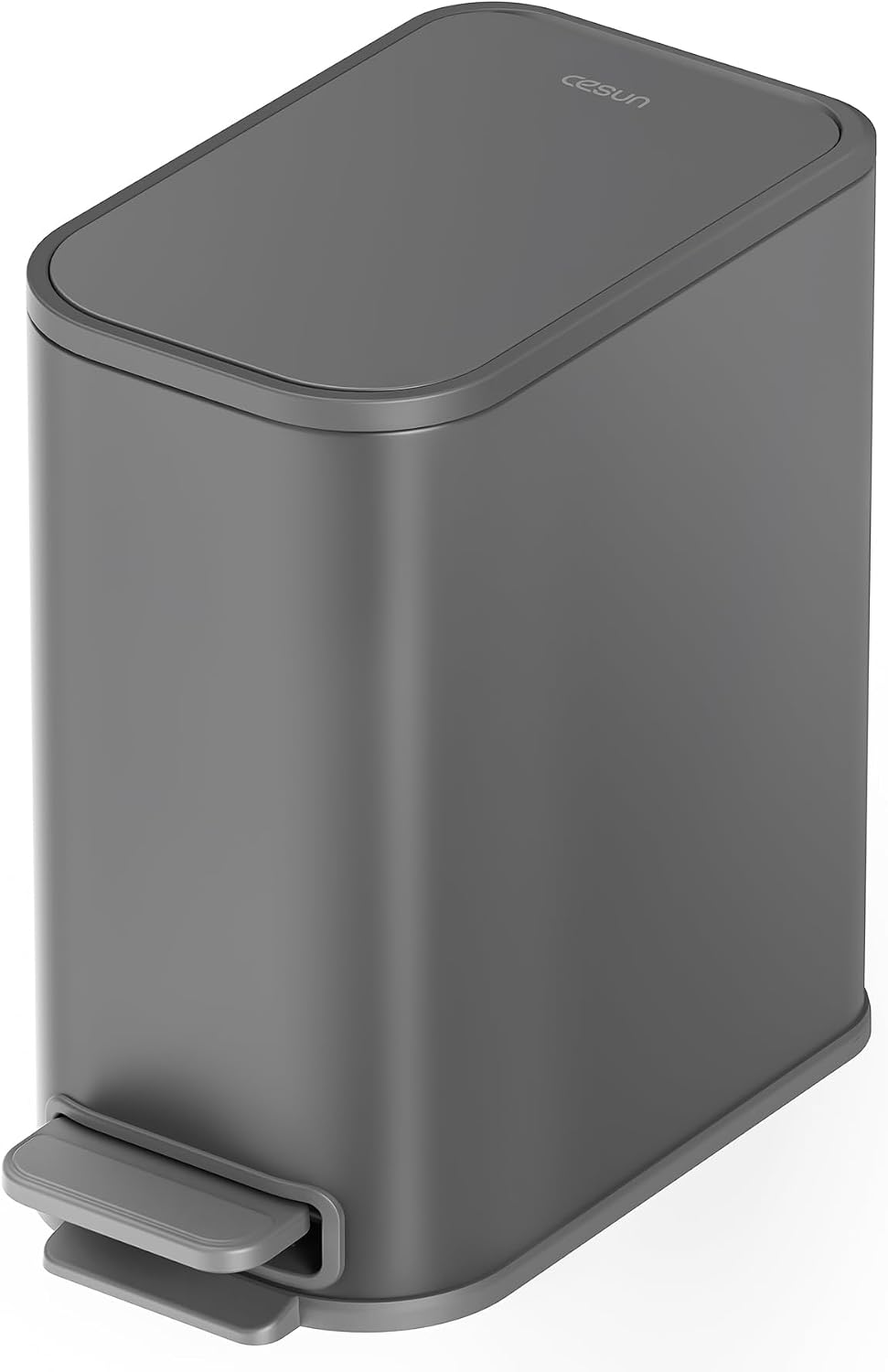 Cesun Small Bathroom Trash Can with Lid Soft Close & Pedal, 1.3 Gal, Gray