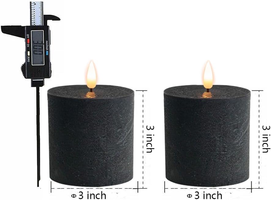 volnyus Black Flameless LED Pillar Candles Set of 2, 3x3 Inches Flat Top