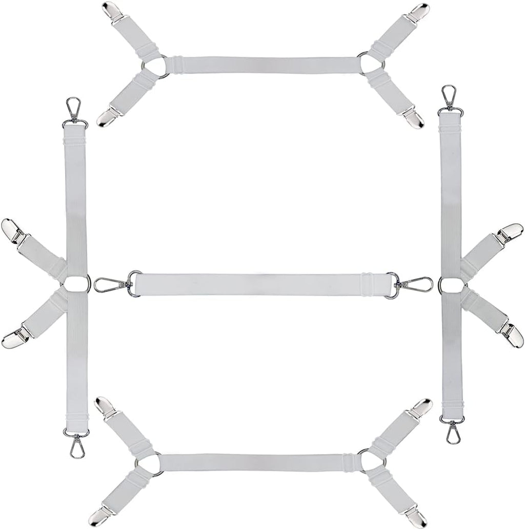 Bed Sheet Straps Nonslip Fitted Sheet Clips,Adjustable Elastic Bedding Holder Easy Install on Mattress Covers (White)