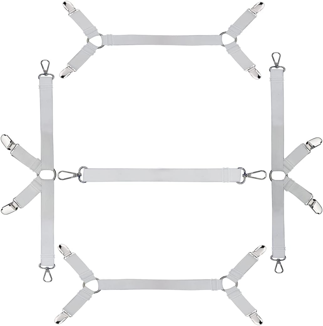 Bed Sheet Straps Nonslip Fitted Sheet Clips,Adjustable Elastic Bedding Holder Easy Install on Mattress Covers (White)