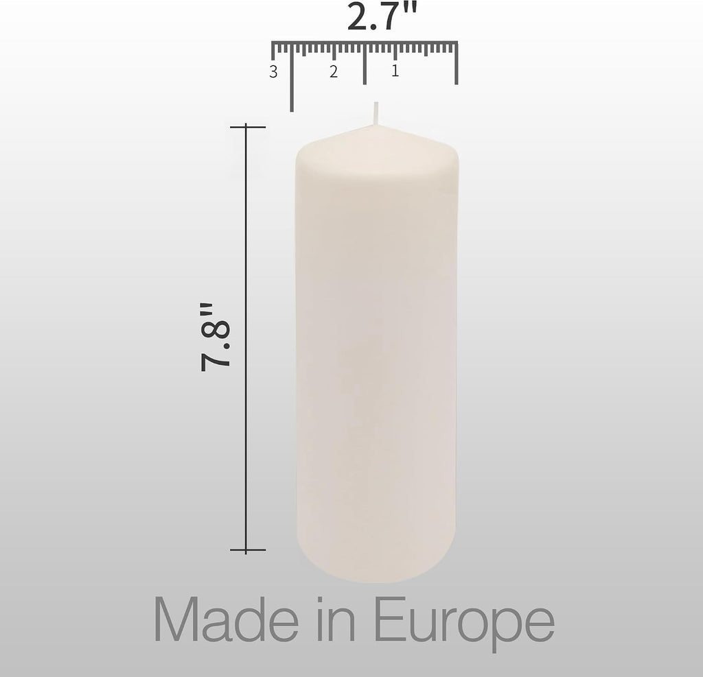 HomeLights Pillar Candles - 2.7x8 inch | 80 Hours Burning, 6 Count - White Unscented Smokeless European Pillar Candles - Perfect for Wedding, Parties, Spas, Home Gatherings and Dinner