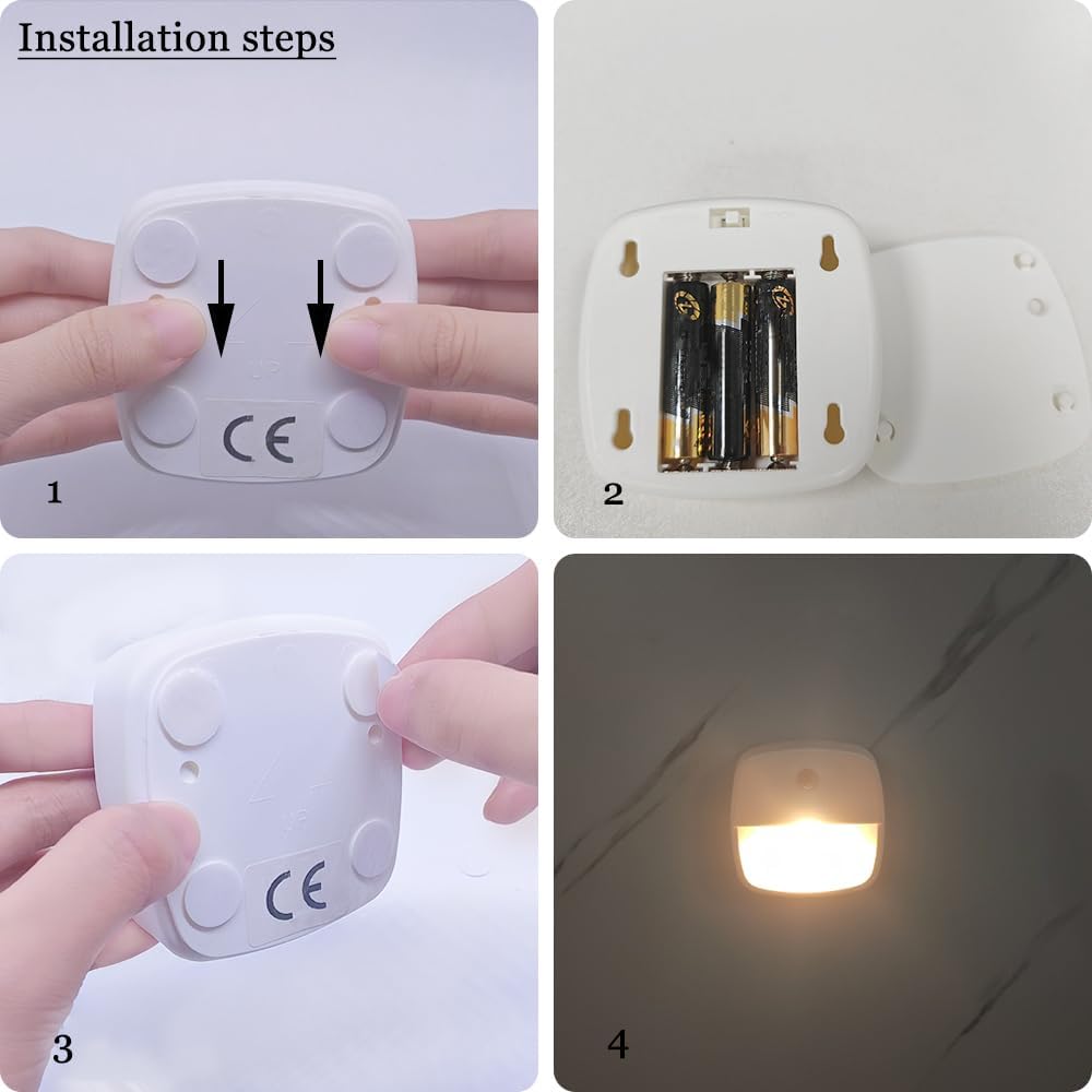 Consss Motion Activated Night Light,Nightlights with Light Sensors Dual Color Modes 6000K White Light/3000K Warm Light Adhesive Installation for Bedroom, Kitchen, Stairs, Hallway,Garage,2 Pack
