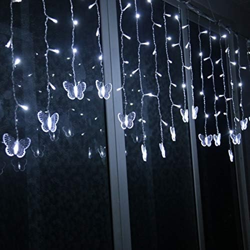Lainin String Lights 13FT 96 LED Curtain Lights 18 Butterfly Drops Twinkle Lights 8 Modes Fairy String Lights for Party Indoor Outdoor Room Garden Wall Wedding Christmas Xmas Decorations (White)
